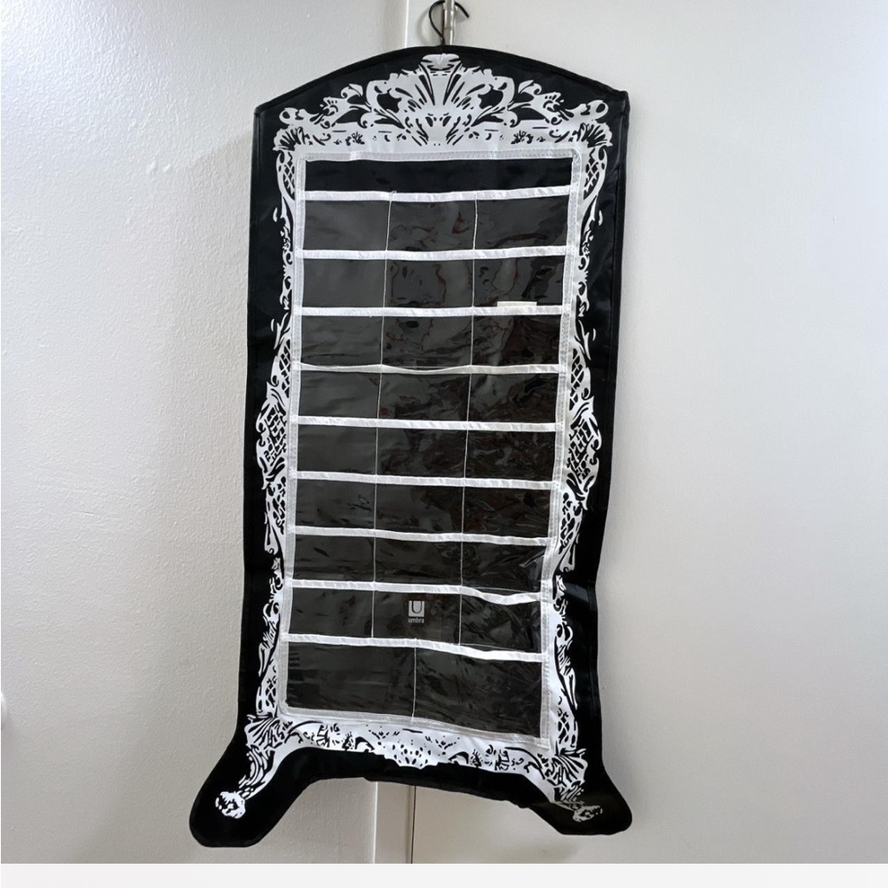 Black and White Hanging Jewelry Organizer Storage